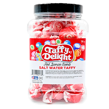 Taffy Delight Red Licorice Swirls Salt Water Taffy 16oz Jar